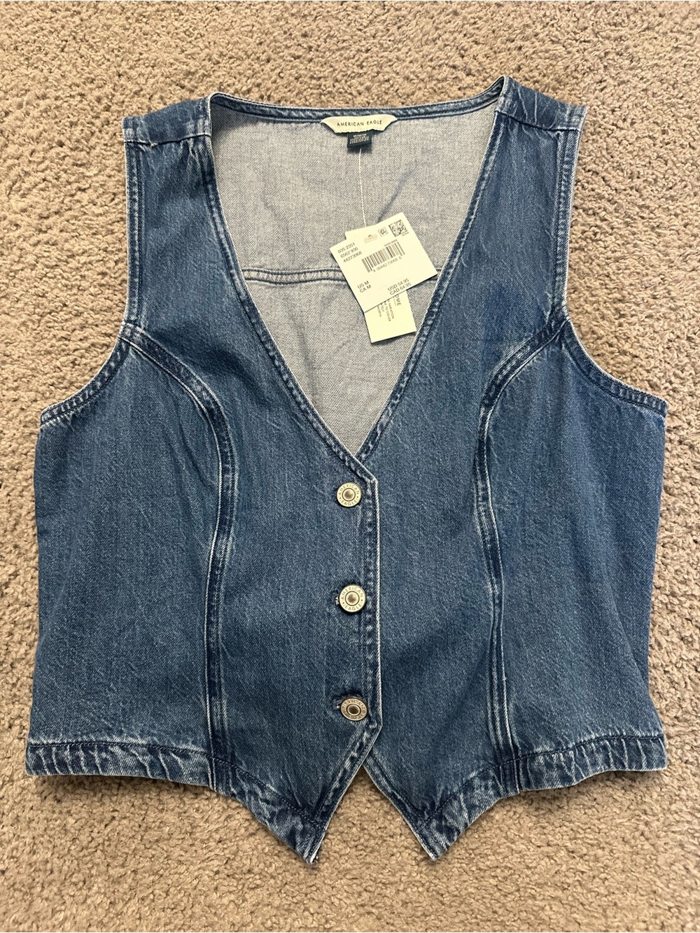 American Eagle Blue Denim Vest - Sleeveless Button-Front